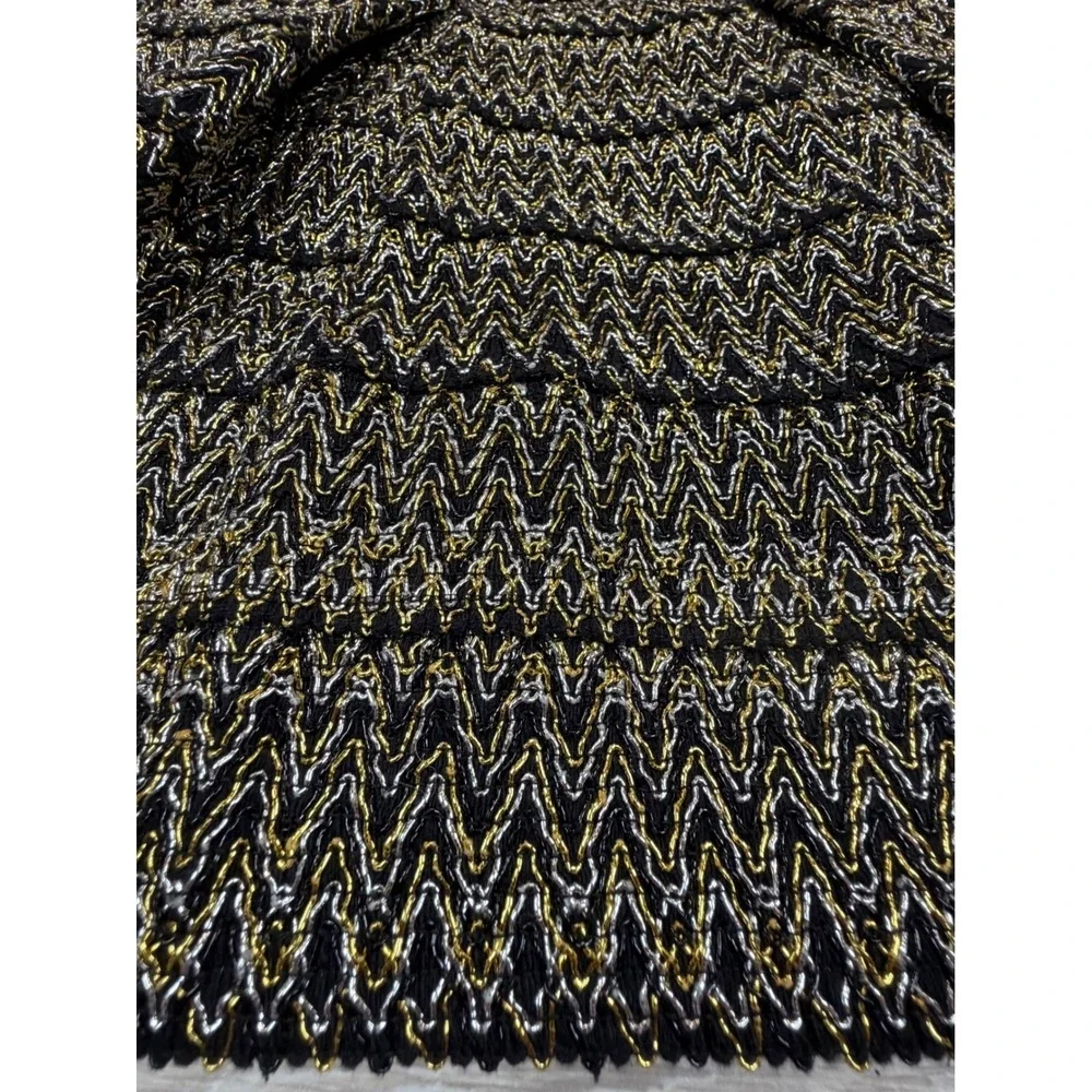 Petit Gateau Metallic Gold‎ Silver Chevron Mini Skirt XL Black Pleated 100ZL